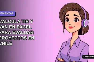 Guía definitiva 2026 para calcular la Tasa Interna de Retorno y Valor Actual Neto en Excel para evaluar proyectos de inversión en Chile, con ilustración plana de trabajadora.