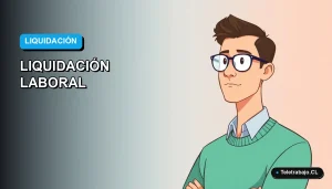 Ilustración vectorial plana de estilo moderno de un trabajador masculino calculando su liquidación y seguro de cesantía en una computadora. Fondo con gradiente azul.