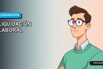 Ilustración vectorial plana de estilo moderno de un trabajador masculino calculando su liquidación y seguro de cesantía en una computadora. Fondo con gradiente azul.