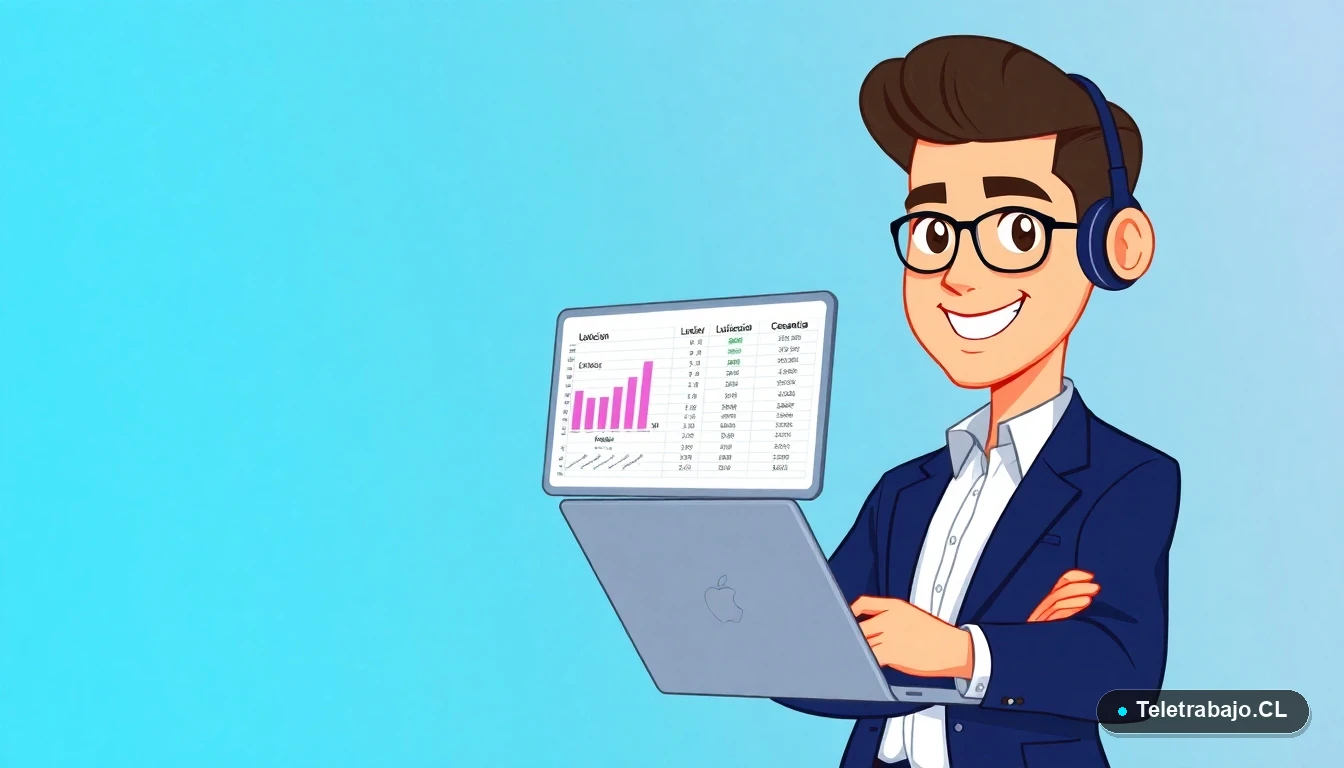 Profesional chileno calculando finiquito y seguro de cesantía en una plantilla de Excel moderna.