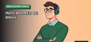 Ilustración vectorial plana de un trabajador masculino analizando gráficos de datos de recursos humanos en un entorno corporativo moderno, con fondo degradado verde.