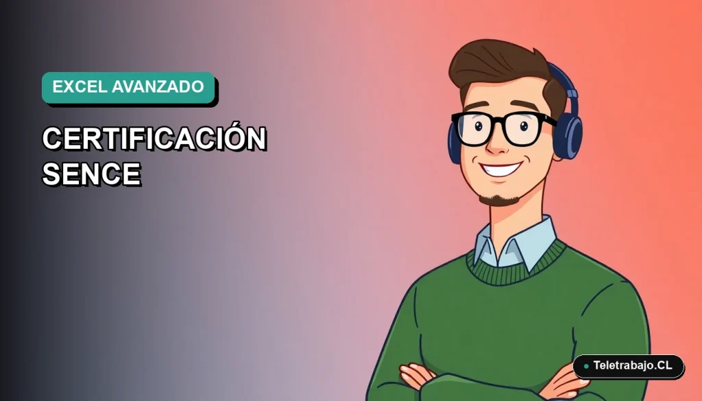 Ilustración vectorial plana de un trabajador masculino de estilo Corporate Memphis, con suéter verde, sonriendo, sobre un fondo degradado azul verdoso. Representa la capacitación profesional en Excel.