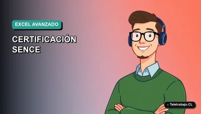 Ilustración vectorial plana de un trabajador masculino de estilo Corporate Memphis, con suéter verde, sonriendo, sobre un fondo degradado azul verdoso. Representa la capacitación profesional en Excel.