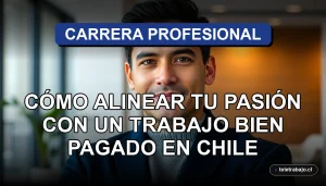 Guía para alinear tu pasión con un trabajo bien remunerado en Chile, mostrando un entorno corporativo moderno y exitoso.