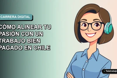 Ilustración plana de mujer profesional chilena sonriente con blusa azul, sobre fondo degradado suave, representando la alineación entre vocación y empleo bien remunerado.