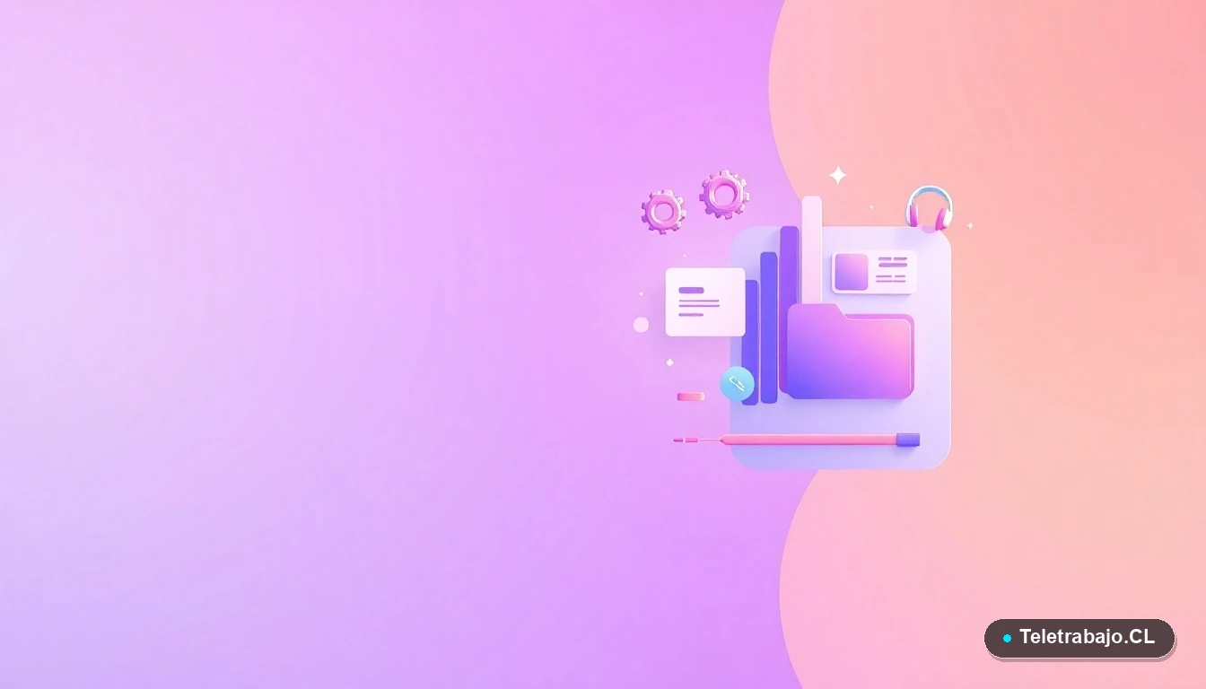 Composición abstracta de interfaz de usuario con gráficos y iconos flotantes sobre fondo degradado lavanda, simbolizando herramientas y datos para el desarrollo profesional en Chile.