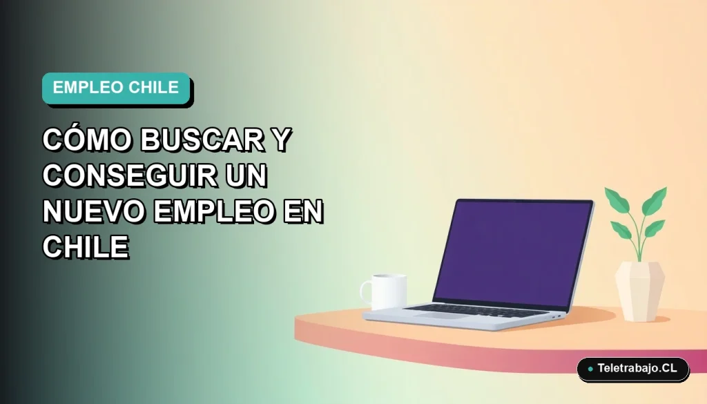 Ilustración vectorial plana moderna de una elegante configuración de escritorio minimalista con laptop, taza de café y planta, sobre un fondo degradado suave en tonos teal, representando la búsqueda de trabajo remoto.