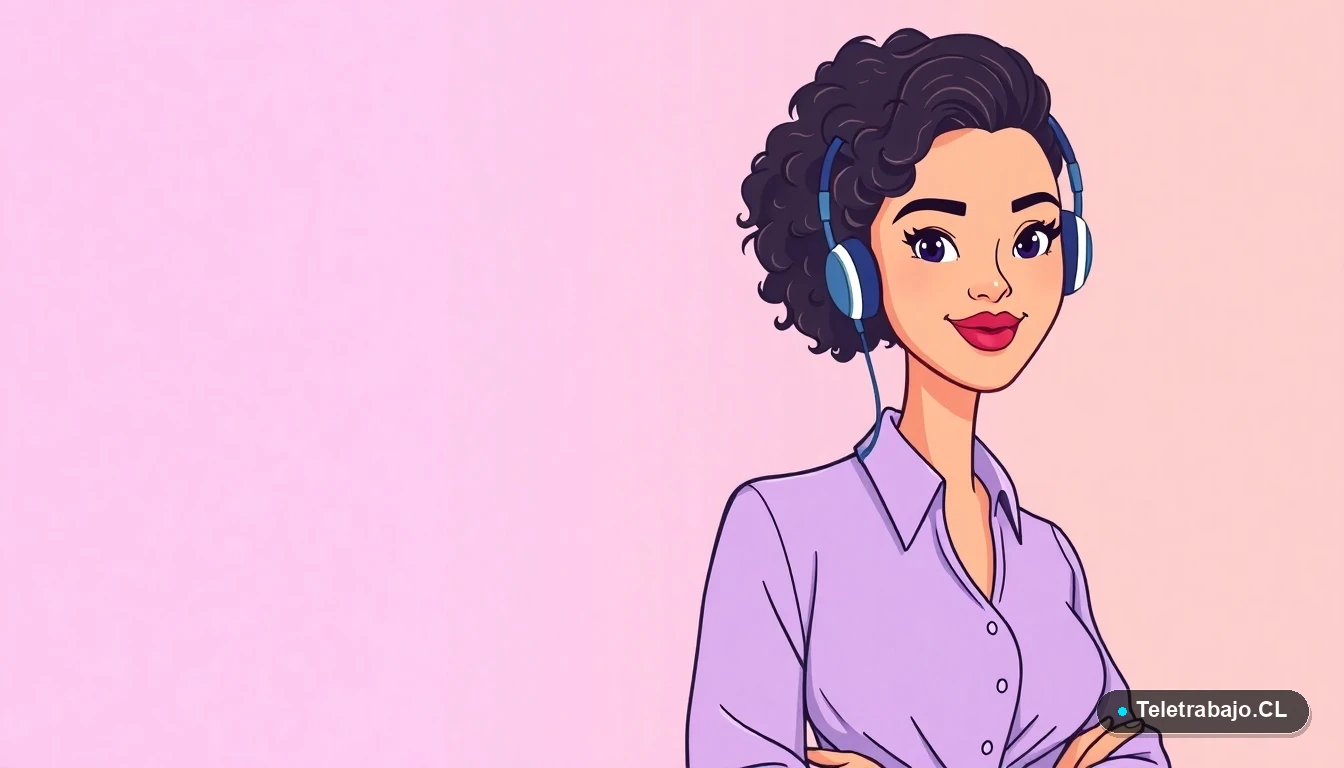 Ilustración vectorial plana de una profesional chilena con blusa lila y peinado moderno, sonriendo con confianza, sobre fondo degradado lavanda, representando el éxito en la búsqueda de empleo.