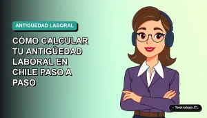 Guía definitiva 2026 para calcular la antigüedad laboral en Chile paso a paso, ilustración vectorial plana de trabajadora remota.