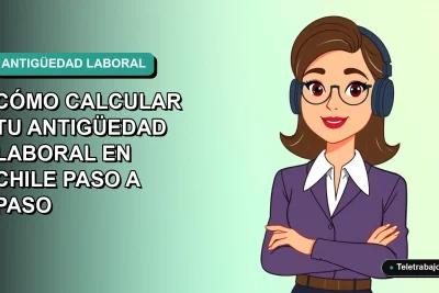Guía definitiva 2026 para calcular la antigüedad laboral en Chile paso a paso, ilustración vectorial plana de trabajadora remota.