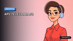 Ilustración vectorial plana de estilo premium que representa a una trabajadora remota en teletrabajo, con fondo degradado azul, para guía sobre cálculo de APV y cesantía.