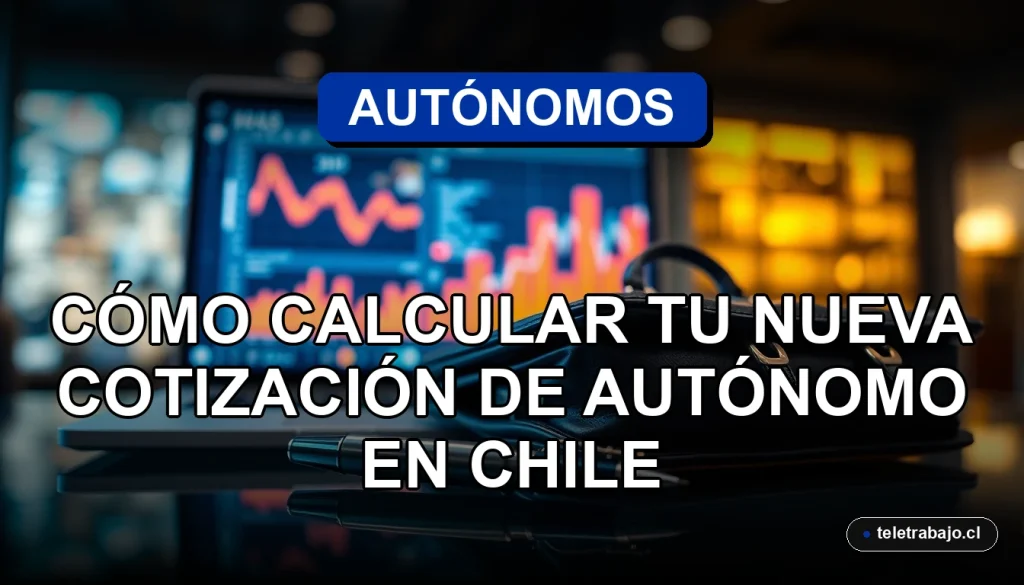 Guía para calcular la cotización de trabajadores independientes en Chile 2026, fondo de oficina moderna con gráficos abstractos.