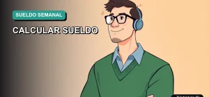 Ilustración vectorial plana moderna de un trabajador masculino en estilo Corporate Memphis, calculando su sueldo para una semana laboral de 4 días en Chile. Fondo con gradiente suave de color teal.