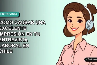 Ilustración plana corporativa de una mujer profesional chilena sonriendo, con fondo degradado azul verdoso, para guía de entrevistas laborales.