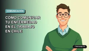 Ilustración plana corporativa de un trabajador hombre con suéter verde, explicando un concepto en el trabajo, con fondo degradado suave azul verdoso.
