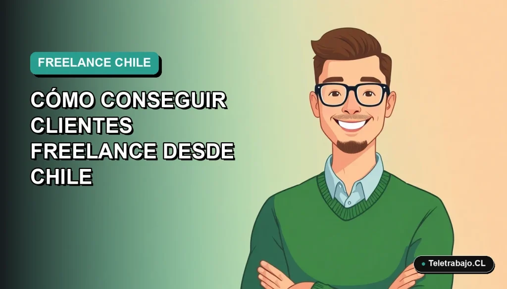 Ilustración plana vectorial de un hombre freelance chileno sonriendo, con fondo degradado azul verdoso. Guía para freelancers.