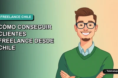 Ilustración plana vectorial de un hombre freelance chileno sonriendo, con fondo degradado azul verdoso. Guía para freelancers.