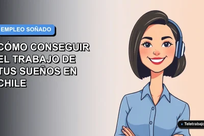 Ilustración plana corporativa de una mujer profesional chilena sonriente, con blusa azul y corte de pelo bob, sobre fondo degradado azul y blanco. Concepto de guía de empleo.