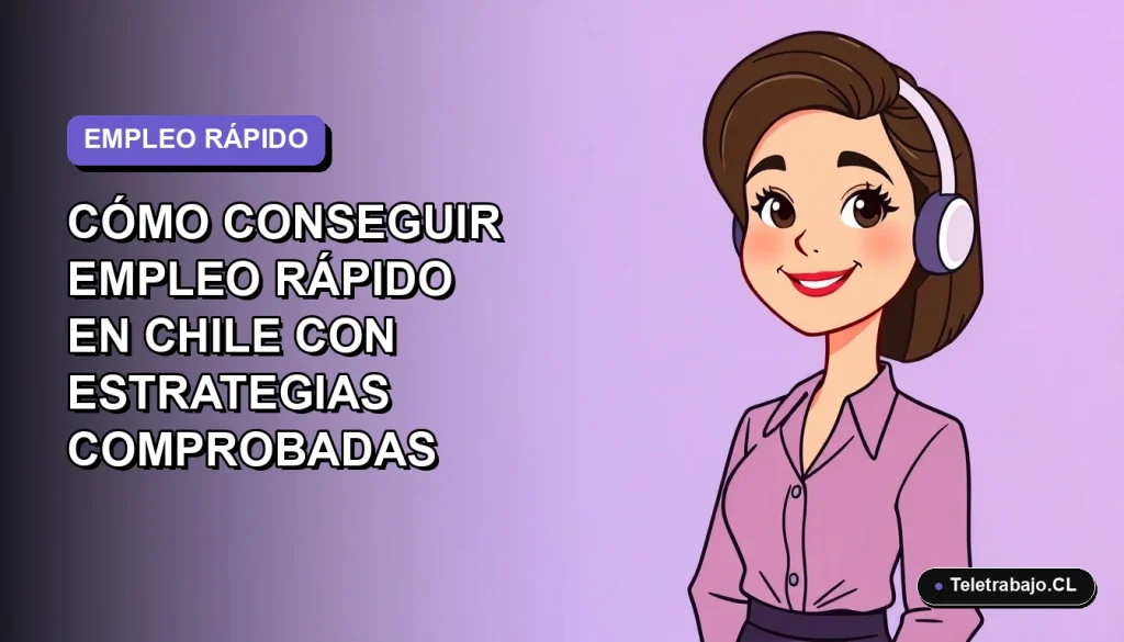 Ilustración vectorial plana de una mujer profesional chilena sonriendo, con fondo degradado lavanda y azul, representando la búsqueda de empleo exitosa.