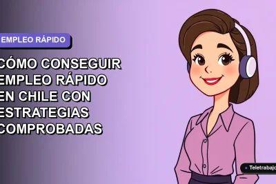 Ilustración vectorial plana de una mujer profesional chilena sonriendo, con fondo degradado lavanda y azul, representando la búsqueda de empleo exitosa.
