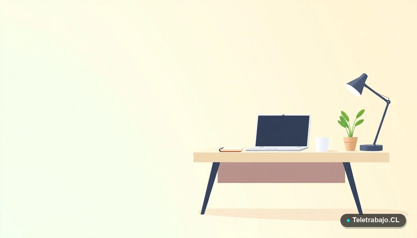 Espacio de trabajo moderno y minimalista para prácticas profesionales, con laptop y elementos de oficina, estilo ilustración vectorial plana.