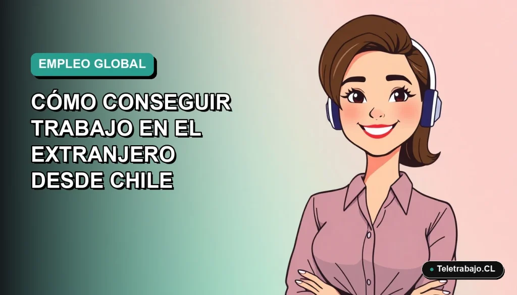 Ilustración plana vectorial de una mujer profesional chilena sonriendo, con fondo degradado azul verdoso, para guía de trabajo en el extranjero.