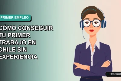 Guía definitiva para conseguir primer trabajo en Chile sin experiencia previa, ilustración plana estilo Corporate Memphis.