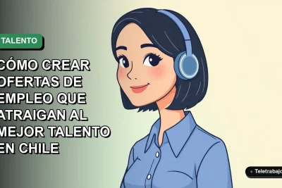 Ilustración plana corporativa de una mujer profesional chilena con blusa azul y pelo corto, sobre fondo degradado verde suave, representando la atracción de talento.