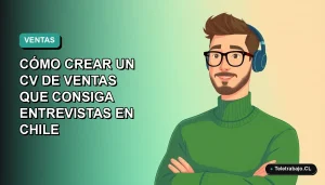 Guía definitiva para crear un currículum de ventas efectivo en Chile, ilustración plana corporativa de un trabajador remoto masculino.