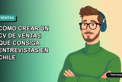 Guía definitiva para crear un currículum de ventas efectivo en Chile, ilustración plana corporativa de un trabajador remoto masculino.