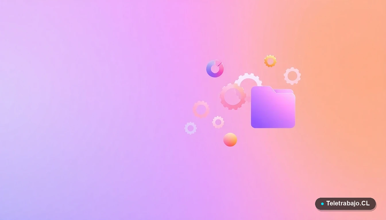 Elementos abstractos de interfaz de usuario tecnológica, gráficos flotantes y engranajes, representando conceptos de diversidad e inclusión laboral en Chile.