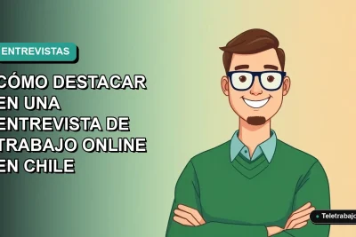 Ilustración plana vectorial de un hombre profesional con suéter verde sonriendo, fondo degradado azul verdoso, concepto de entrevista de trabajo remoto.