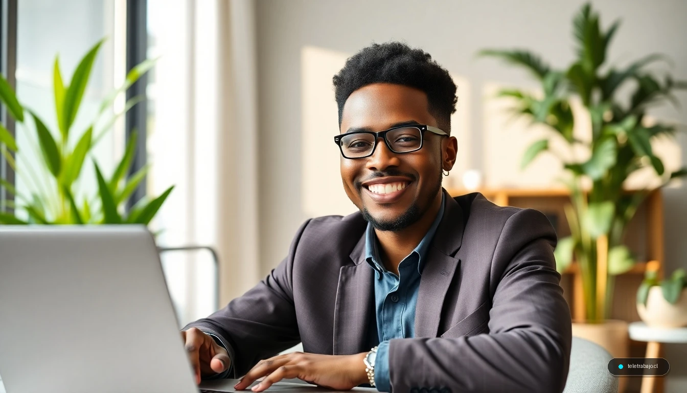 Profesional realizando una entrevista de trabajo en inglés por videollamada con confianza