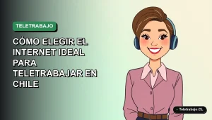 Guía definitiva para elegir el mejor internet para teletrabajar en Chile, ilustración plana de trabajadora remota feliz