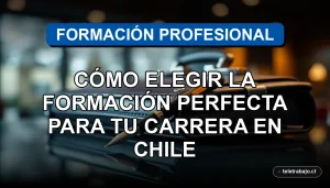 Guía definitiva para elegir la formación profesional perfecta en Chile, mostrando un portafolio y objetos de lujo en una mesa de cristal.