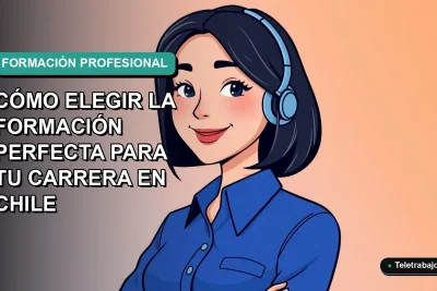 Ilustración vectorial plana de una mujer profesional chilena sonriente, con blusa azul y corte bob, sobre fondo degradado verde azulado. Concepto de elección de carrera y educación continua.