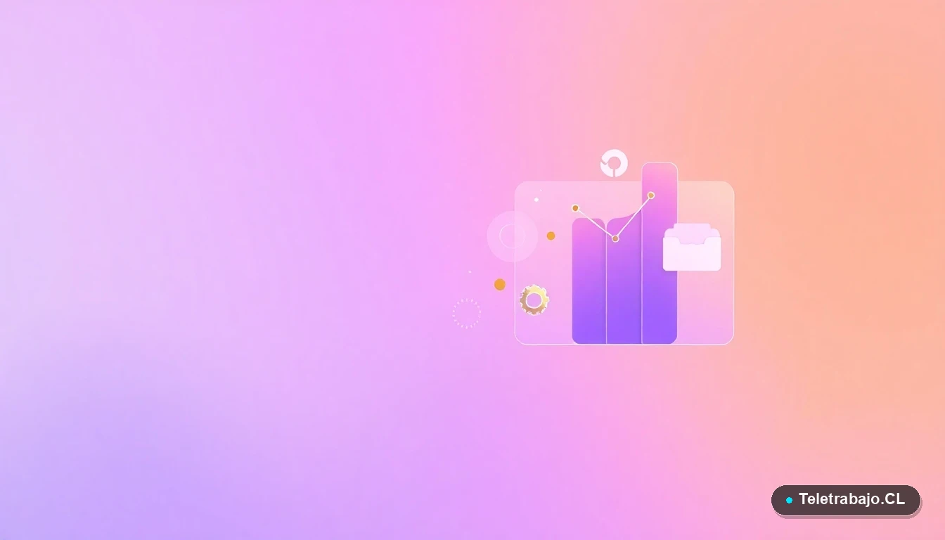 Composición abstracta de interfaz de usuario tecnológica con gráficos flotantes y iconos minimalistas, sobre fondo degradado lavanda y durazno. Representa el análisis de datos y la planificación de carrera.
