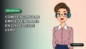 Guía definitiva para encontrar trabajo en el sector salud en Chile, ilustración plana corporativa de mujer profesional.