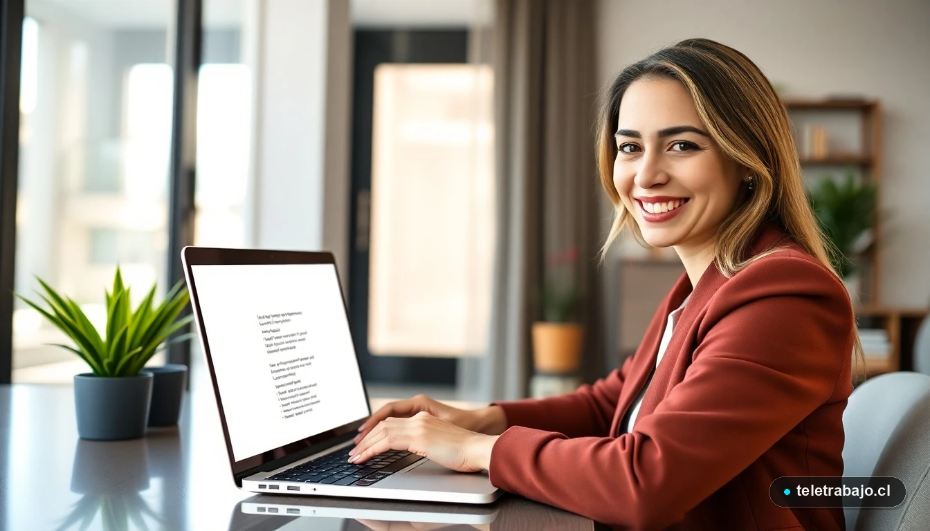 Mujer profesional chilena redactando un correo de postulación laboral perfecto desde su oficina en casa