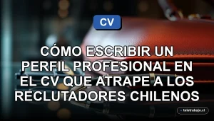 Guía para escribir un perfil profesional efectivo en el currículum chileno, con elementos de oficina premium.