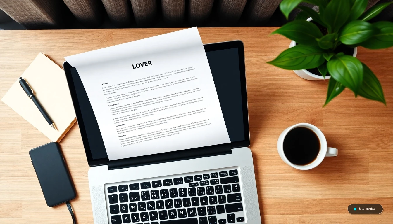 Ejemplo visual de una carta de presentación profesional moderna en un escritorio ordenado