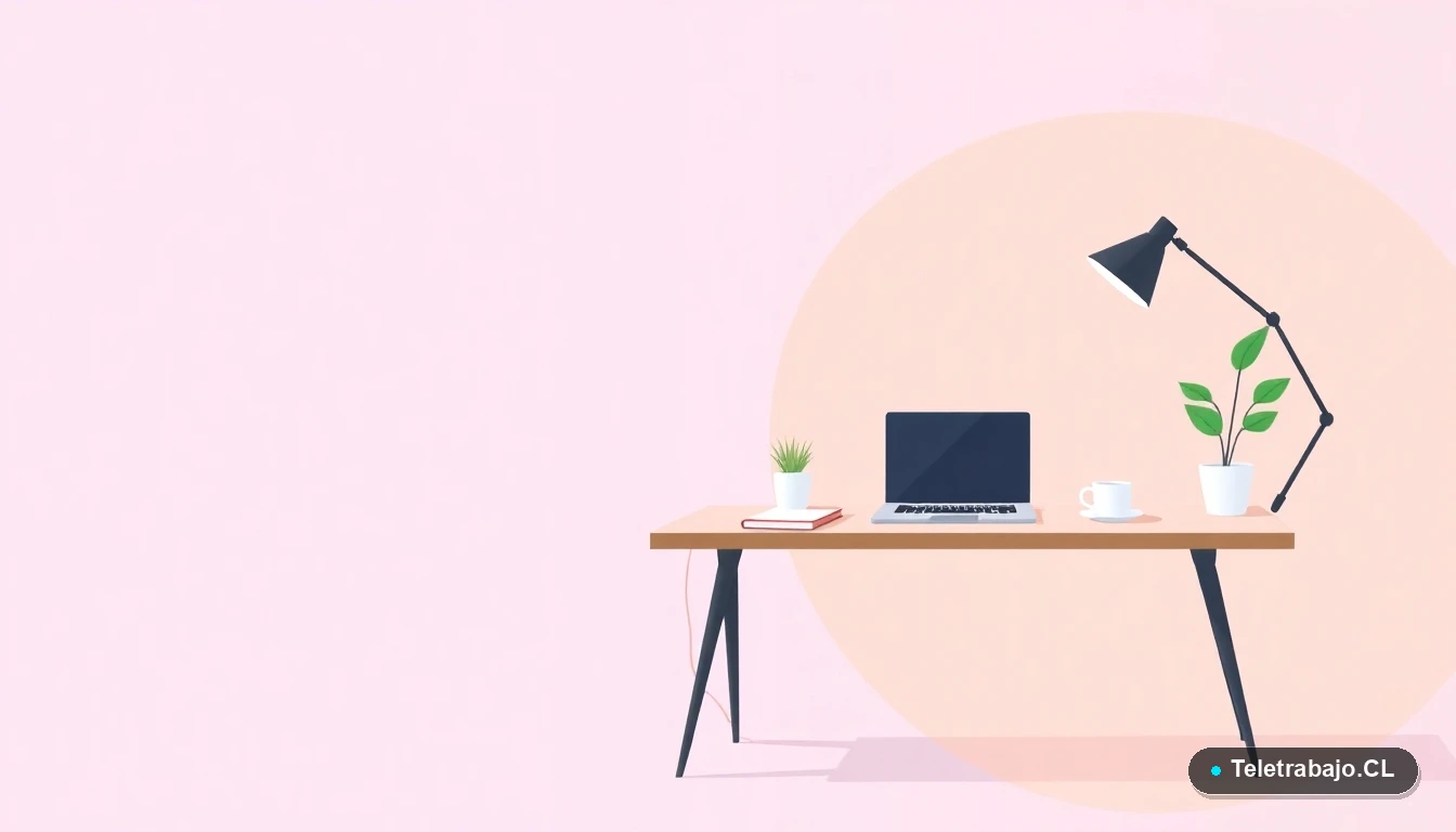 Escritorio moderno minimalista con laptop y artículos de oficina, concepto de espacio de trabajo profesional y transición laboral, ilustración vectorial plana.