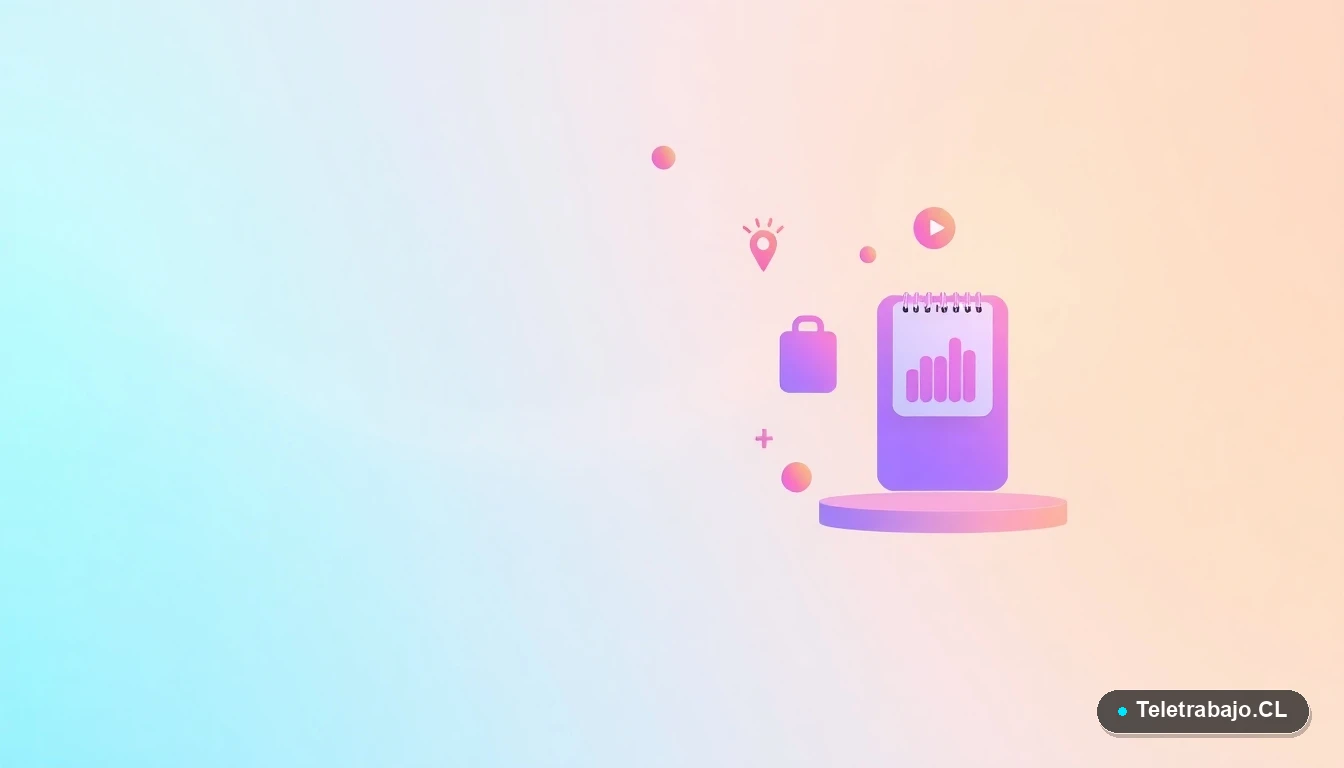 Ilustración vectorial abstracta de elementos de tecnología y productividad como gráficos y nodos de red flotando, sobre un fondo degradado de menta. Concepto de organización y crecimiento profesional.