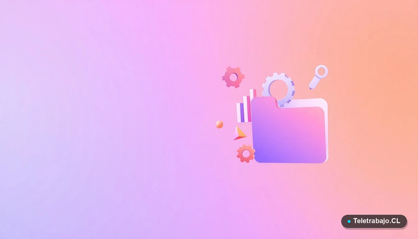 Composición abstracta de interfaz de usuario con gráficos y elementos flotantes en tonos lavanda y durazno, representando productividad digital para reuniones remotas.