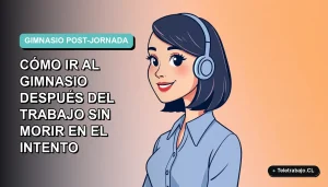 Ilustración plana de mujer profesional con blusa azul y corte de pelo bob, sobre fondo degradado azul verdoso, para guía de rutina post-laboral.