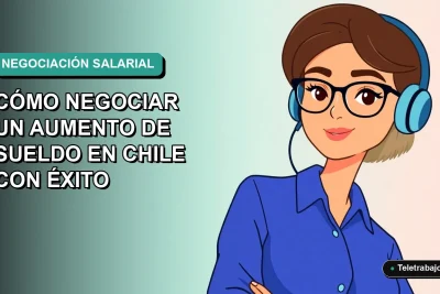 Ilustración vectorial plana de una mujer profesional chilena con blusa azul y lentes, sobre fondo degradado verde agua, concepto de negociación laboral.