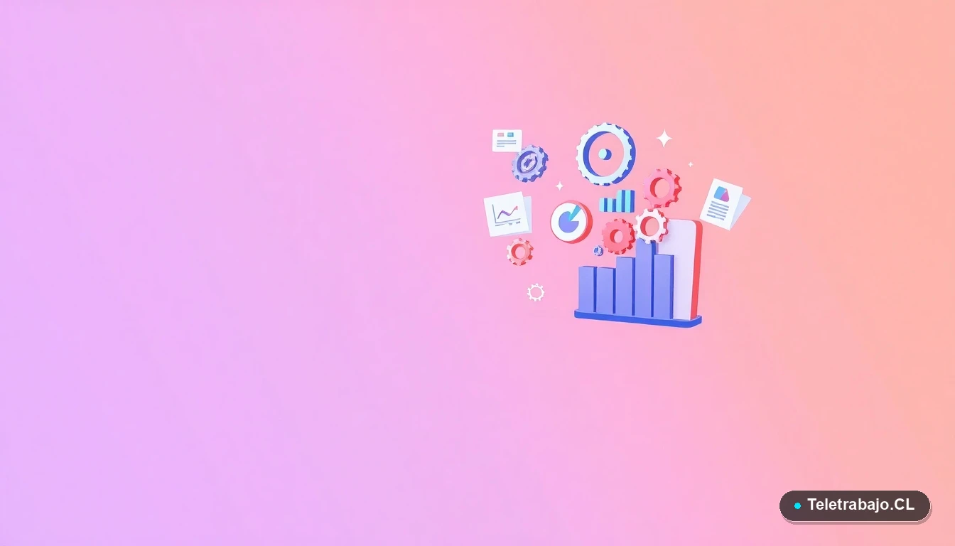 Elementos de interfaz de usuario abstractos, gráficos flotantes y engranajes sobre fondo degradado lila, concepto de datos y estrategia de carrera.