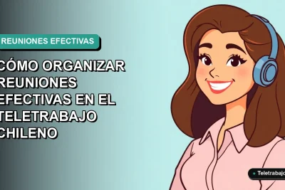 Ilustración plana corporativa de mujer chilena teletrabajando sonriendo, fondo gradiente azul verdoso vacío.