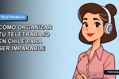 Ilustración plana corporativa de mujer profesional chilena teletrabajando con fondo degradado azul, estilo startup tecnológica.