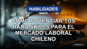 Guía para potenciar habilidades técnicas en el mercado laboral chileno, representada por elementos de oficina premium.